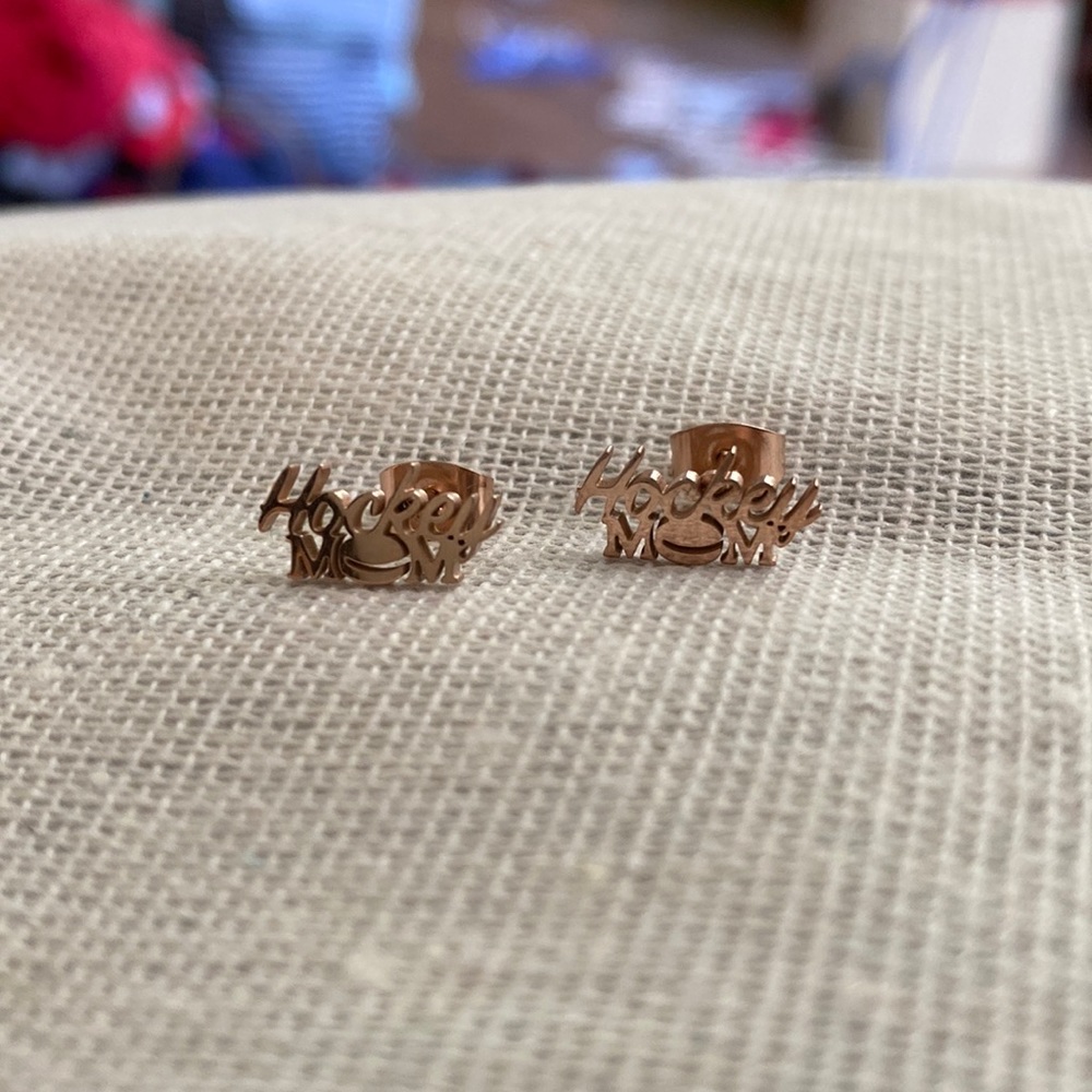 Hockey Mom rose gold earrings